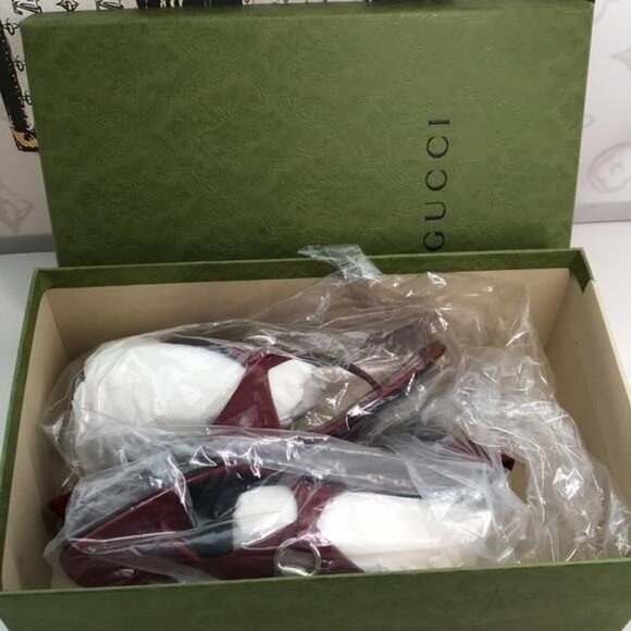 New Authentic Gucci Horsebit Kitten Heel Flip Flop – Red/Silver - Picture 3 of 11